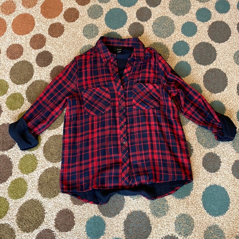 Lumiere brand. Navy blue and red flannel. Only worn twice! Brand new condition!